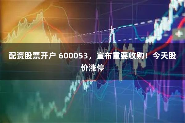 配资股票开户 600053，宣布重要收购！今天股价涨停